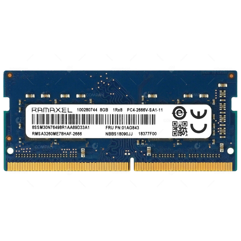 01AG843 LENOVO MEMORY 8GB 1RX8 PC4 2666V DDR4 21300V 266 PIN CL19 1.2V SODIMM UNBUFFERED NON ECC FOR LAPTOP RMSA3260ME78HAF-2666